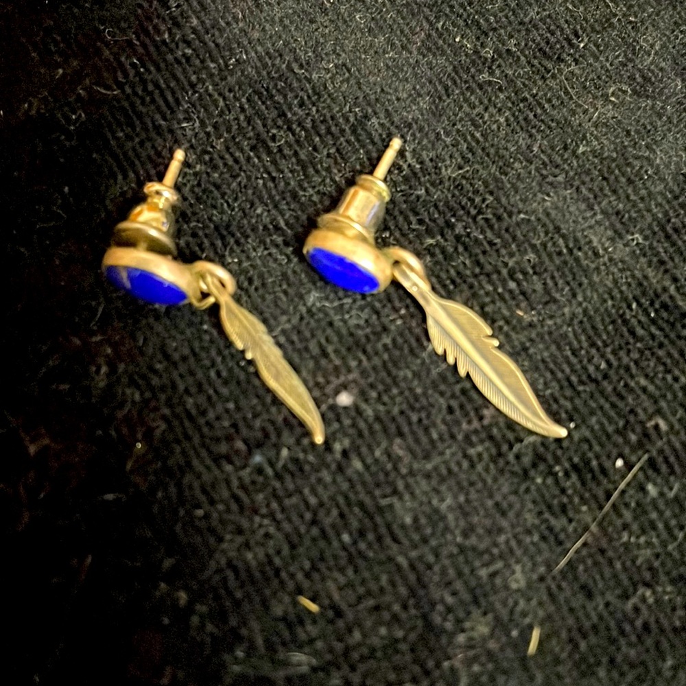 Blue stones an silver feathers, Indian earrings made in Santa Fe , New Mexico